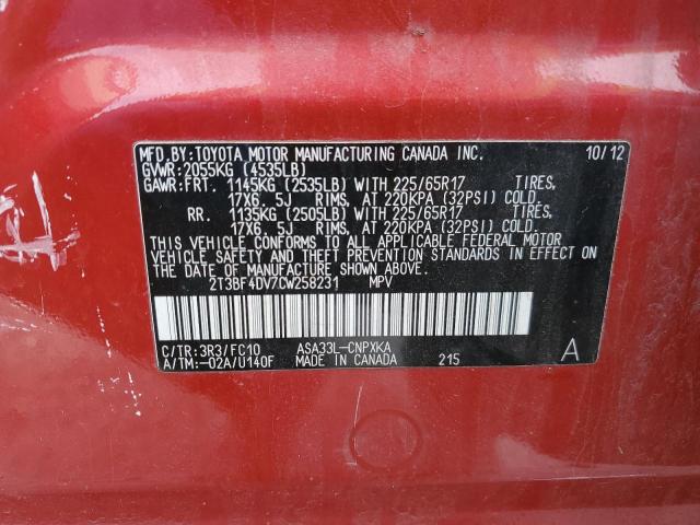 Photo 14 from auction – 2012 TOYOTA RAV4 with VIN 2T3BF4DV7CW258231