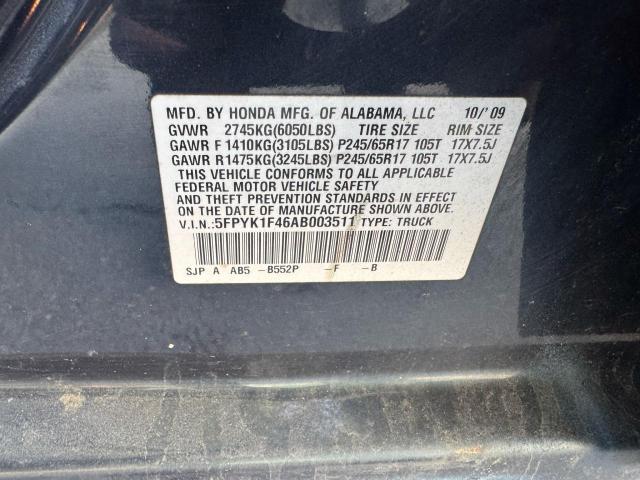 Photo 10 from auction – 2010 HONDA RIDGELINE with VIN 5FPYK1F46AB003511