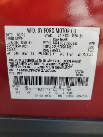 Photo 14 from auction – 2017 FORD EXPLORER L with VIN 1FM5K7FH7HGA07306