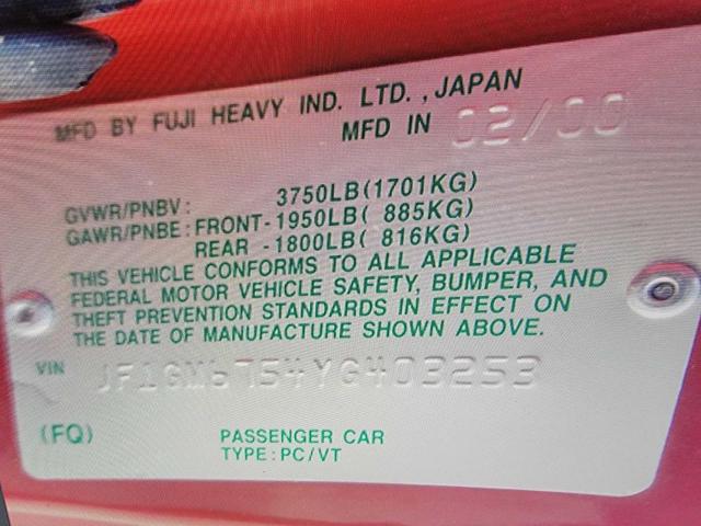 Photo 10 from auction – 2000 SUBARU IMPREZA RS with VIN JF1GM6754YG403253