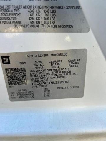 Photo 10 from auction – 2020 CHEVROLET SILVERADO with VIN 1GCUYAEF9LZ334041