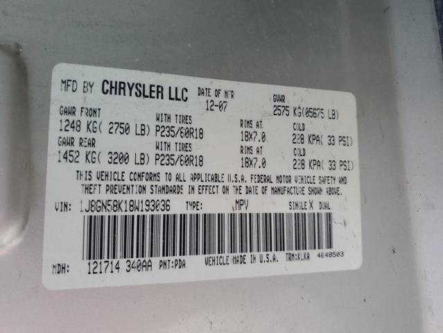 Photo 14 from auction – 2008 JEEP LIBERTY LI with VIN 1J8GN58K18W193036