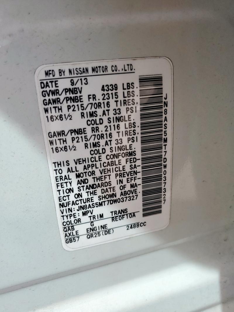 Photo 14 from auction – 2013 NISSAN ROGUE S with VIN JN8AS5MT7DW037327