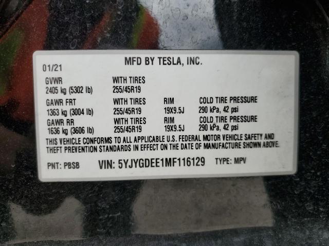 Photo 14 from auction – 2021 TESLA MODEL Y with VIN 5YJYGDEE1MF116129