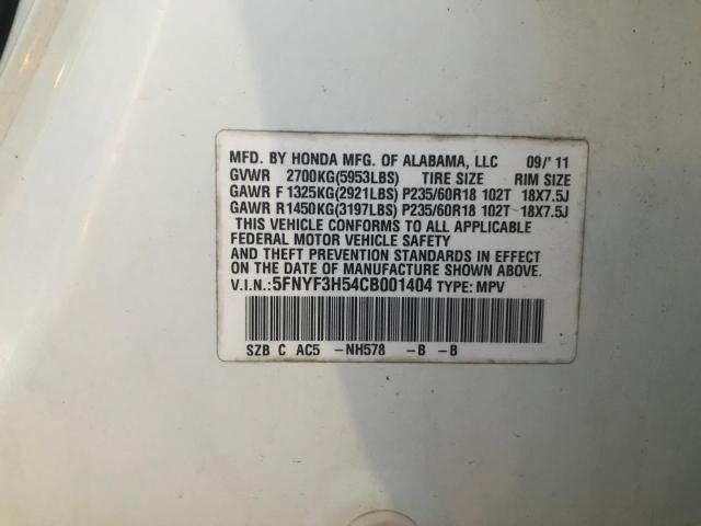 Foto 10 de la subasta – 2012 HONDA PILOT EXL con VIN 5FNYF3H54CB001404