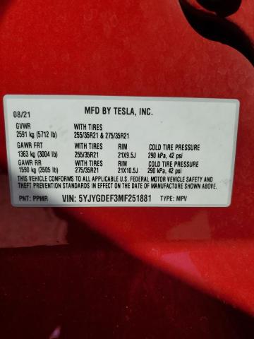 Photo 14 from auction – 2021 TESLA MODEL Y with VIN 5YJYGDEF3MF251881