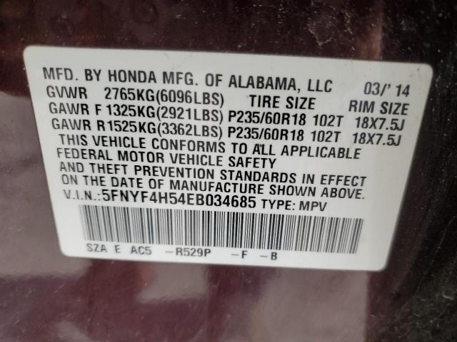 Photo 14 from auction – 2014 HONDA PILOT EXL with VIN 5FNYF4H54EB034685