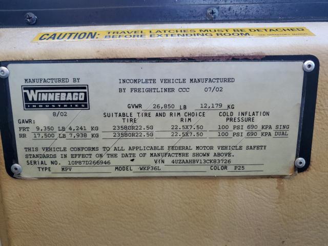 Photo 10 from auction – 2003 FREIGHTLINER CHASSIS X with VIN 4UZAAHBV13CK83726