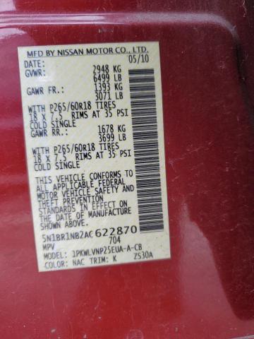 Photo 14 from auction – 2010 NISSAN PATHFINDER with VIN 5N1BR1NB2AC622870