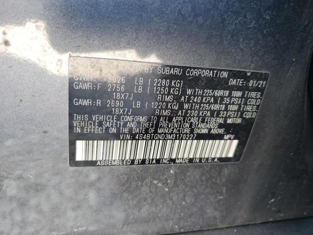 Photo 14 from auction – 2021 SUBARU OUTBACK LI with VIN 4S4BTGND3M3170227