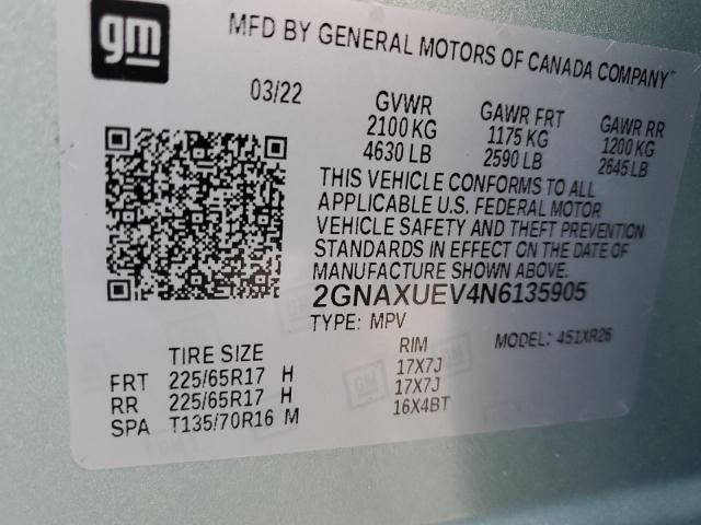 Photo 14 from auction – 2022 CHEVROLET EQUINOX LT with VIN 2GNAXUEV4N6135905
