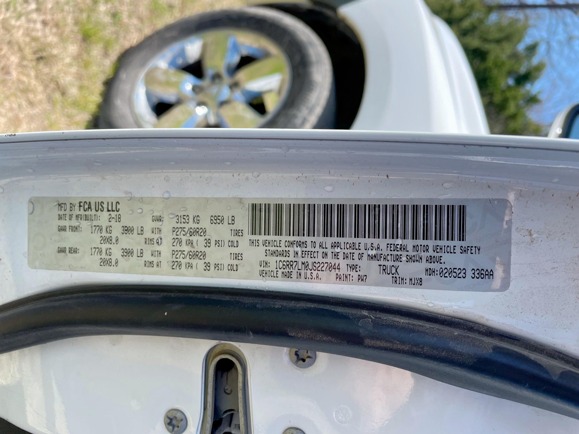 Photo 10 from auction – 2018 RAM 1500 SLT with VIN 1C6RR7LM0JS227044