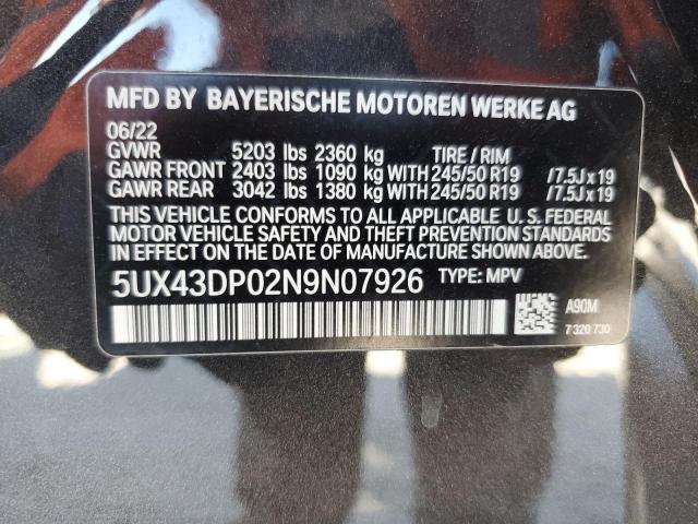 Photo 14 from auction – 2022 BMW X3 SDRIVE3 with VIN 5UX43DP02N9N07926