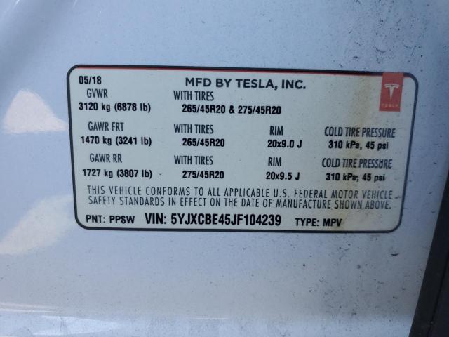 Photo 14 from auction – 2018 TESLA MODEL X with VIN 5YJXCBE45JF104239