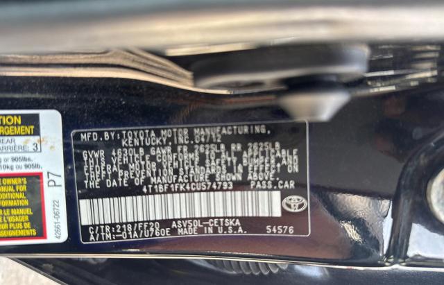 Photo 10 from auction – 2012 TOYOTA CAMRY BASE with VIN 4T1BF1FK4CU574793