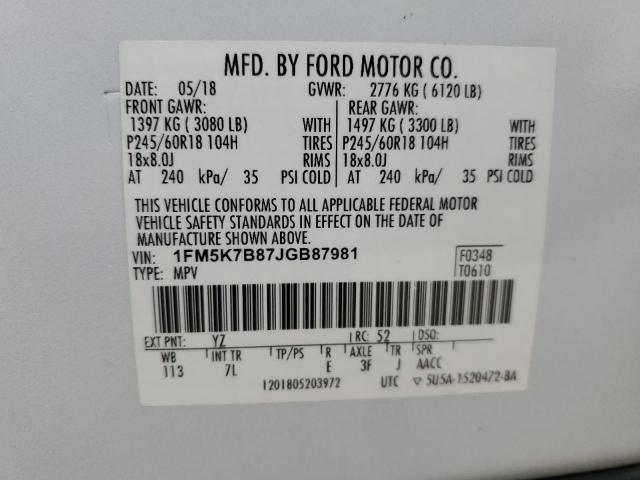 Снимка 14 от търг – 2018 FORD EXPLORER с VIN 1FM5K7B87JGB87981