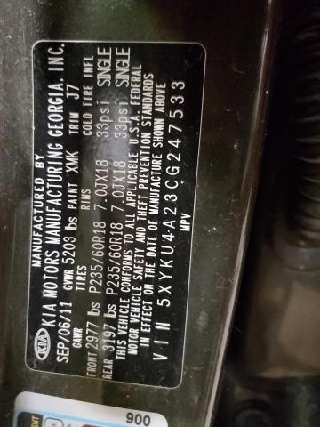 Photo 14 from auction – 2012 KIA SORENTO EX with VIN 5XYKU4A23CG247533