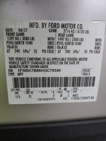 Снимка 14 от търг – 2017 FORD EXPLORER с VIN 1FM5K7B86HGC79349