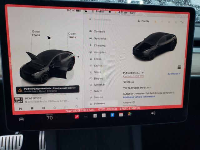 Photo 9 from auction – 2022 TESLA MODEL Y with VIN 7SAYGDEF2NF573111
