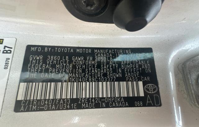 Photo 10 from auction – 2009 TOYOTA COROLLA MA with VIN 2T1KU40E89C103377