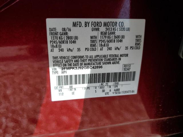Photo 14 from auction – 2016 FORD EDGE SEL with VIN 2FMPK3J92GBC42896