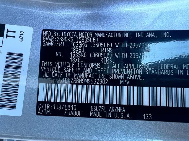 Photo 10 from auction – 2021 TOYOTA HIGHLANDER with VIN 5TDHZRBH9MS532902