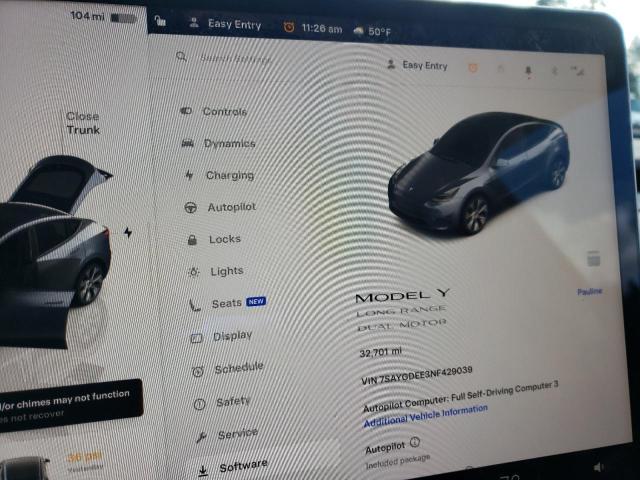 Photo 9 from auction – 2022 TESLA MODEL Y with VIN 7SAYGDEE3NF429039