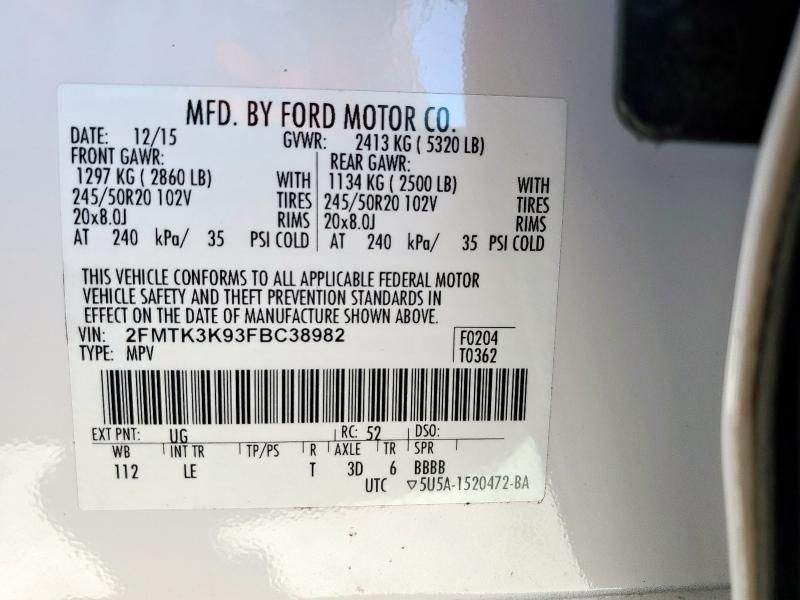 Photo 14 from auction – 2015 FORD EDGE TITAN with VIN 2FMTK3K93FBC38982