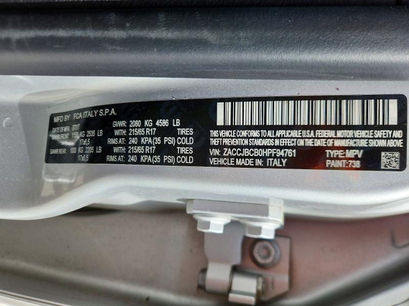 Photo 14 from auction – 2017 JEEP RENEGADE with VIN ZACCJBCB0HPF94761