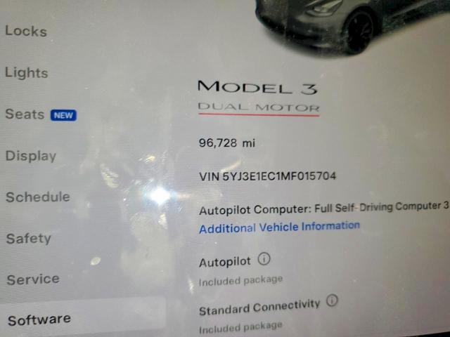 Photo 9 from auction – 2021 TESLA MODEL 3 with VIN 5YJ3E1EC1MF015704