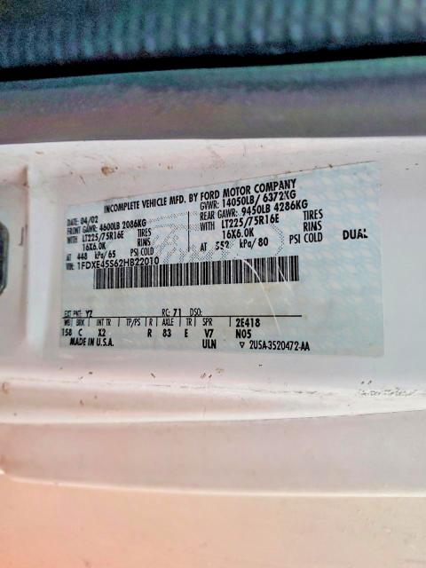 Photo 10 from auction – 2002 FORD E450SD AMB with VIN 1FDXE45S62HB22010