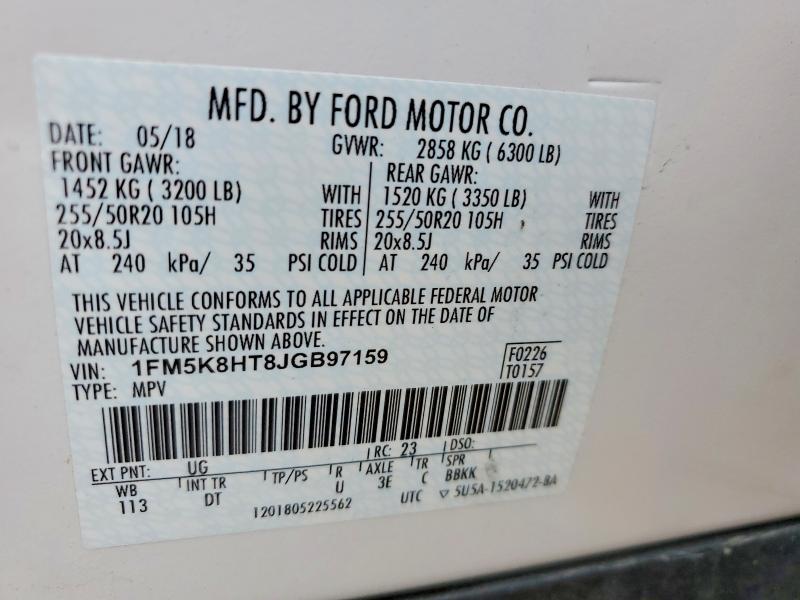 Photo 14 from auction – 2018 FORD EXPLORER with VIN 1FM5K8HT8JGB97159