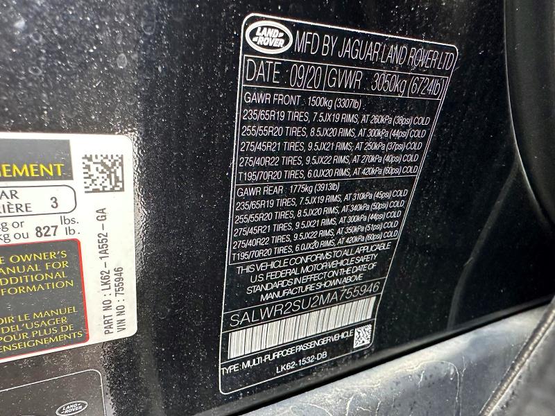 Снимка 10 от търг – 2021 LAND ROVER RANGE ROVER SPORT с VIN SALWR2SU2MA755946