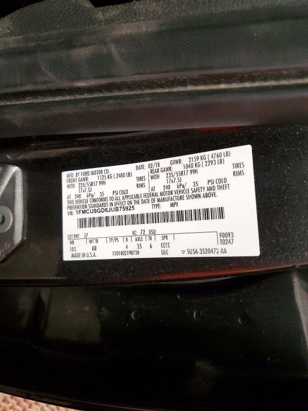 Photo 14 from auction – 2018 FORD ESCAPE with VIN 1FMCU9GD8JUB75925