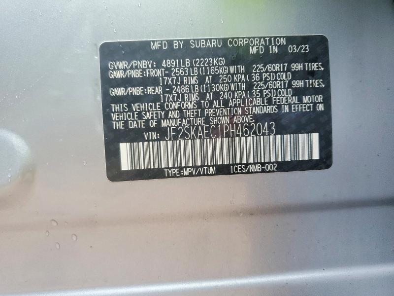 Photo 14 from auction – 2023 SUBARU FORESTER with VIN JF2SKAEC1PH462043