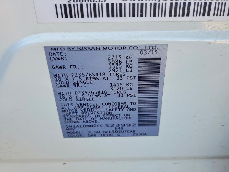 Photo 14 from auction – 2015 INFINITI QX60 with VIN 5N1AL0MN0FC523992