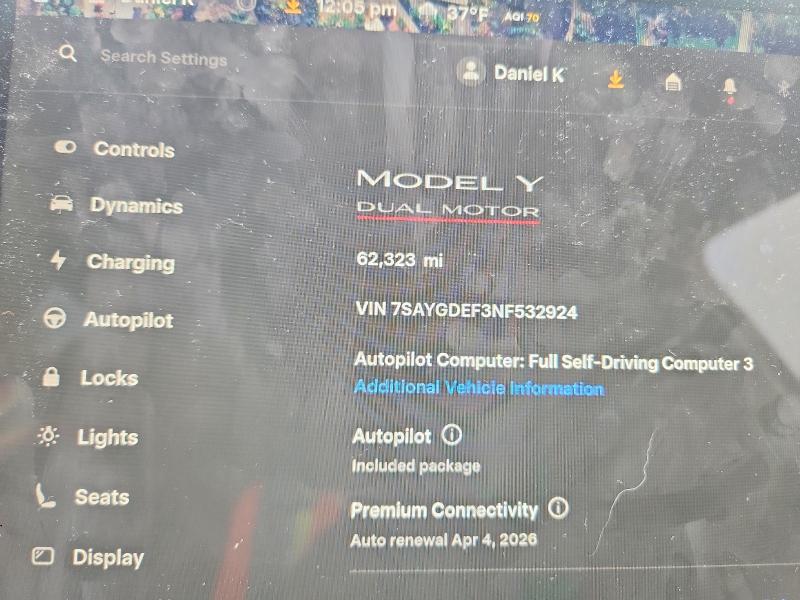 Photo 9 from auction – 2022 TESLA MODEL Y with VIN 7SAYGDEF3NF532924