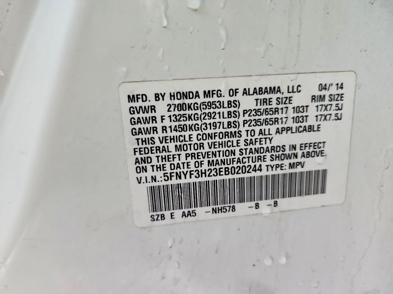 Photo 14 from auction – 2014 HONDA PILOT with VIN 5FNYF3H23EB020244