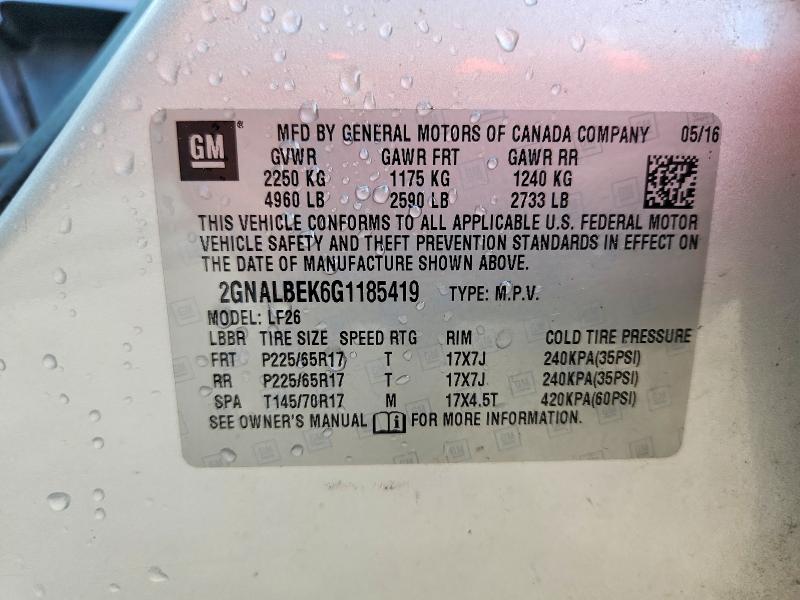 Photo 14 from auction – 2016 CHEVROLET EQUINOX with VIN 2GNALBEK6G1185419