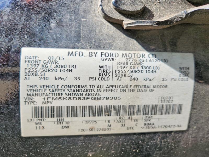 Photo 14 from auction – 2015 FORD EXPLORER with VIN 1FM5K8D83FGB79385