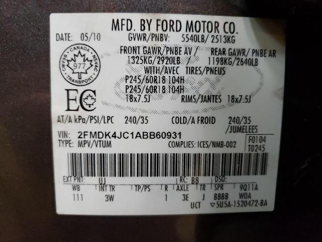 Photo 14 from auction – 2010 FORD EDGE SEL with VIN 2FMDK4JC1ABB60931