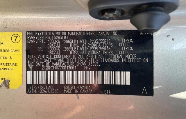 Photo 10 from auction – 2007 LEXUS RX 350 with VIN 2T2GK31U77C013061