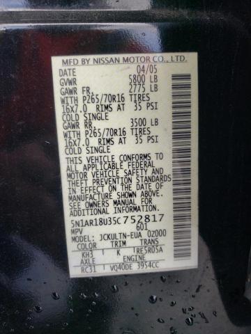 Photo 14 from auction – 2005 NISSAN PATHFINDER with VIN 5N1AR18U35C752817