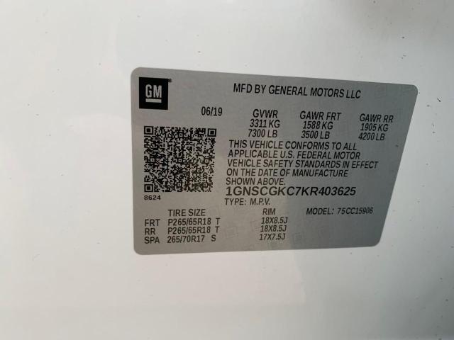 Photo 10 from auction – 2019 CHEVROLET SUBURBAN C with VIN 1GNSCGKC7KR403625