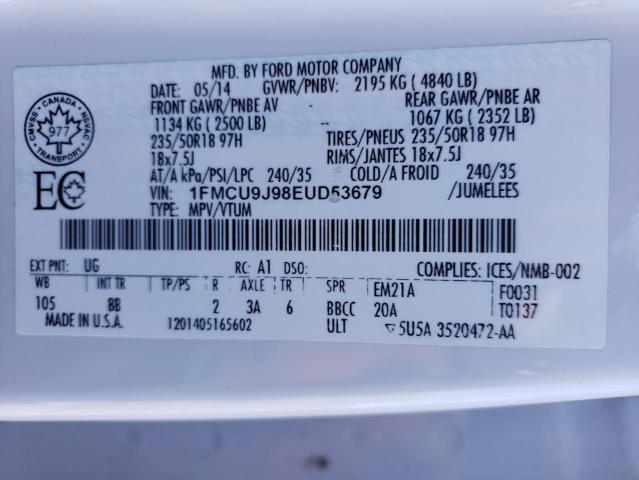 Photo 14 from auction – 2014 FORD ESCAPE TIT with VIN 1FMCU9J98EUD53679