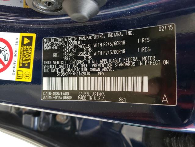 Photo 14 from auction – 2015 TOYOTA HIGHLANDER with VIN 5TDBKRFHXFS142818