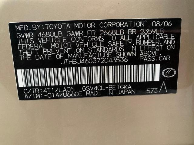 Photo 10 from auction – 2007 LEXUS ES 350 with VIN JTHBJ46G372043536