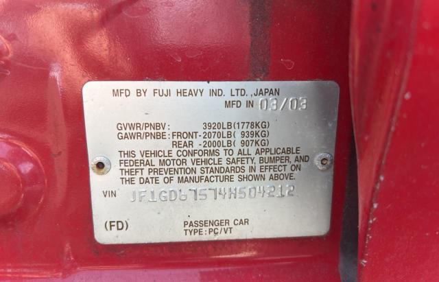 Photo 10 from auction – 2004 SUBARU IMPREZA RS with VIN JF1GD67574H504212