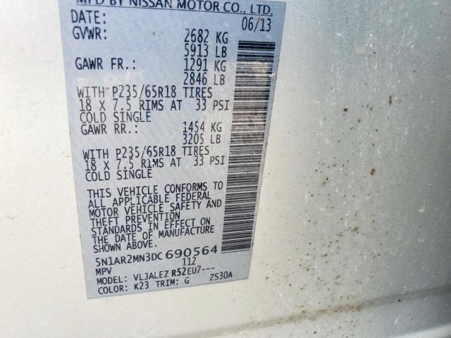 Photo 10 from auction – 2013 NISSAN PATHFINDER with VIN 5N1AR2MN3DC690564