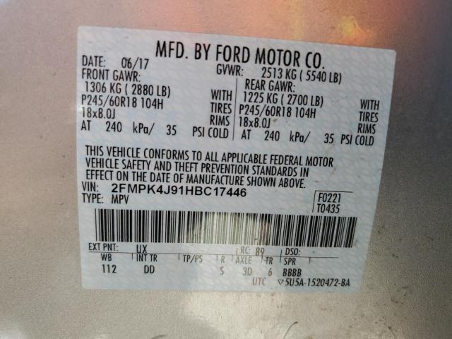 Photo 14 from auction – 2017 FORD EDGE SEL with VIN 2FMPK4J91HBC17446